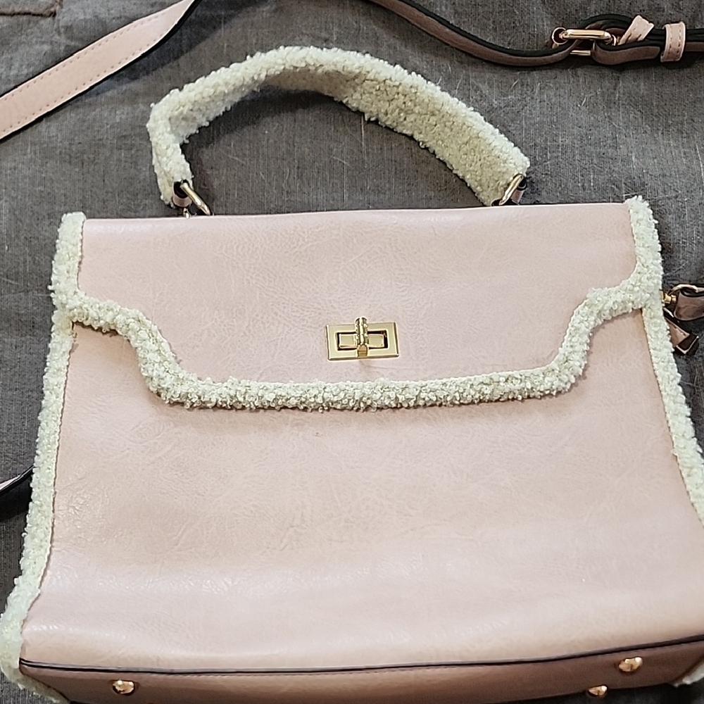 NWOT Womens Pink Shoulder Bag with Shearling Trim